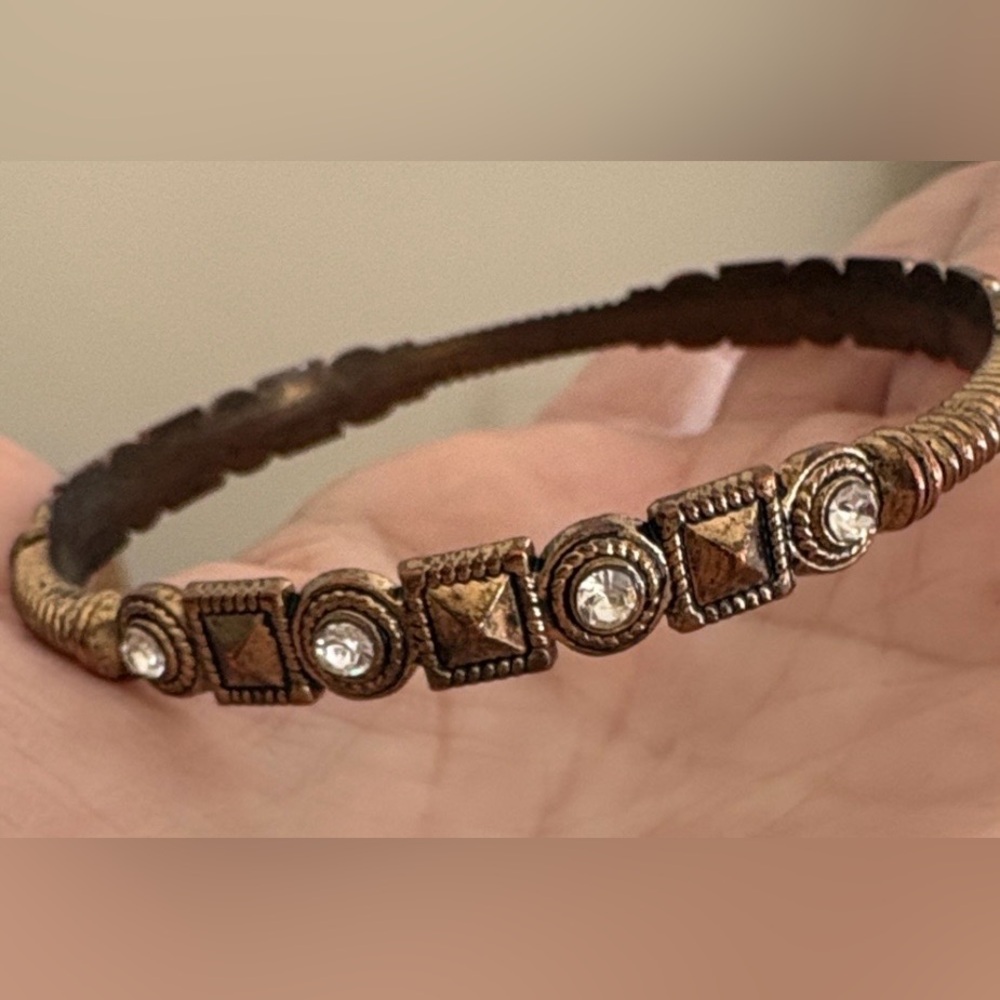 Vintage Antique Gold Pyramid Stud Bangle - Solid Copper Base - EUC
